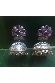 Oxidised Silver Plated Kempu Jhumkas