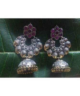 Oxidised Silver Plated Kempu Jhumkas 1