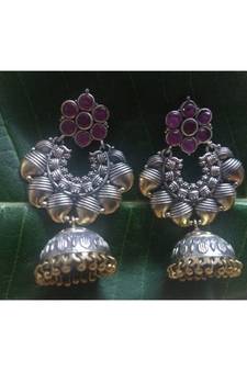 Oxidised Silver Plated Kempu Jhumkas