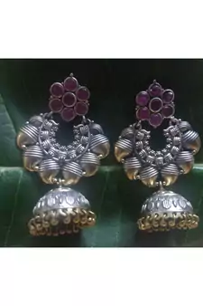 Oxidised Silver Plated Kempu Jhumkas