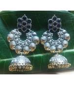 Oxidised Silver Plated Blue Colour Stones Jhumkas