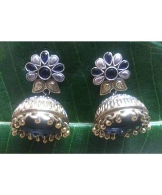 Oxidised Silver Plated Blue Colour Jhumkas 1