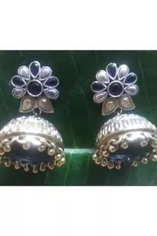 Oxidised Silver Plated Blue Colour Jhumkas