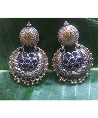 Oxidised Silver Plated Blue Coloured Ear Drops 1