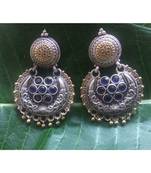 Oxidised Silver Plated Blue Coloured Ear Drops