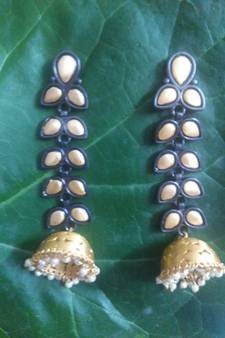 Gold Plated Black Colour Ear Drops