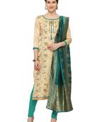 Beige Banarasi Silk Dress Material Heaving Heavy Banarasi Dupatta