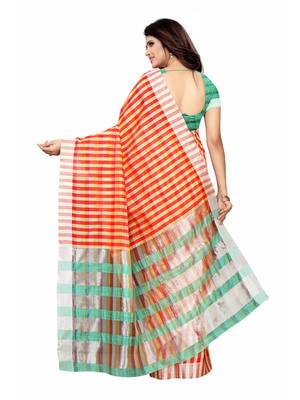 Multicolor woven cotton silk saree with blouse 4