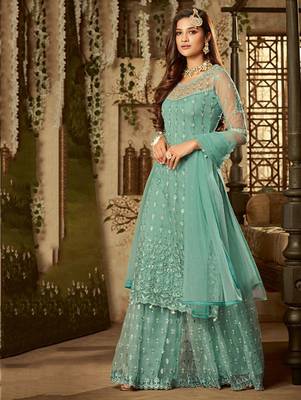 Light Green Sea Green Exclusive Designer Net Anarkali Suit  1