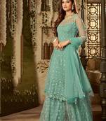 Light Green Sea Green Exclusive Designer Net Anarkali Suit 