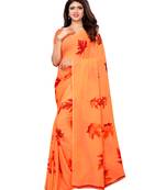 Orange Printed Georgette Saree With Blouse