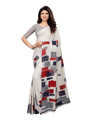 Grey Printed Georgette Saree With Blouse 1