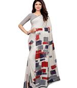 Grey Printed Georgette Saree With Blouse