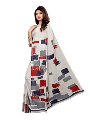 Grey Printed Georgette Saree With Blouse 2