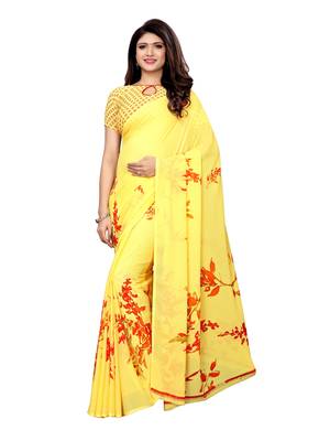 Yellow Printed Georgette Saree With Blouse 1
