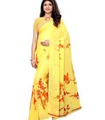 Yellow Printed Georgette Saree With Blouse