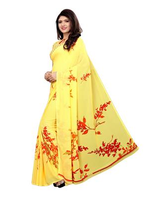 Yellow Printed Georgette Saree With Blouse 2