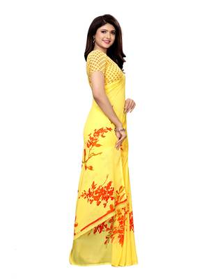 Yellow Printed Georgette Saree With Blouse 3