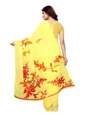 Yellow Printed Georgette Saree With Blouse 4