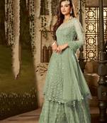 Light Pista Green Designer Heavy Embroidered Anarkali Suit