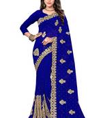 Blue embroidered georgette saree with blouse