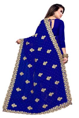 Blue embroidered georgette saree with blouse 3