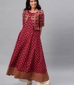 Maroon printed cotton ethnic-kurtis