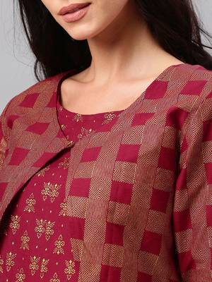 Maroon printed cotton ethnic-kurtis 2