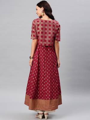 Maroon printed cotton ethnic-kurtis 3