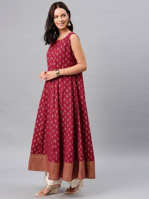 Maroon printed cotton ethnic-kurtis 4