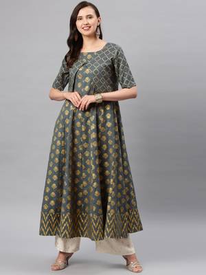Grey printed cotton ethnic-kurtis 1