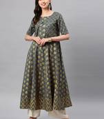 Grey printed cotton ethnic-kurtis
