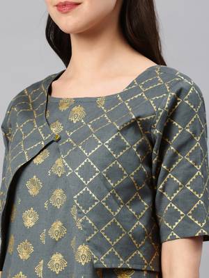Grey printed cotton ethnic-kurtis 2