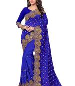 Blue embroidered silk saree with blouse