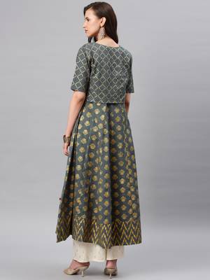 Grey printed cotton ethnic-kurtis 3