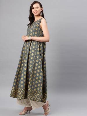 Grey printed cotton ethnic-kurtis 4