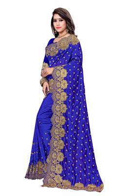Blue embroidered silk saree with blouse 2