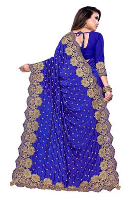 Blue embroidered silk saree with blouse 3