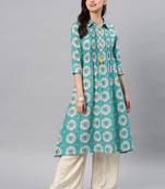 Turquoise hand woven cotton ethnic-kurtis