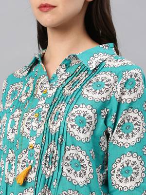 Turquoise hand woven cotton ethnic-kurtis 2