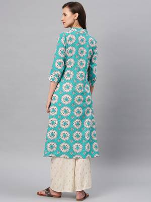 Turquoise hand woven cotton ethnic-kurtis 3