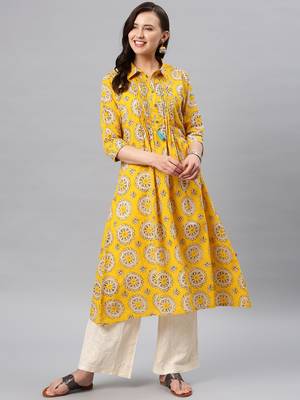Yellow hand woven cotton ethnic-kurtis 1