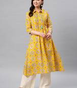 Yellow hand woven cotton ethnic-kurtis