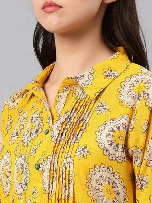 Yellow hand woven cotton ethnic-kurtis 2