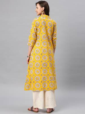 Yellow hand woven cotton ethnic-kurtis 3