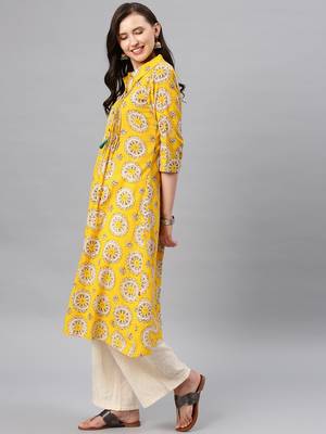 Yellow hand woven cotton ethnic-kurtis 4