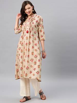 Beige hand woven cotton ethnic-kurtis 1