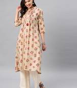 Beige hand woven cotton ethnic-kurtis