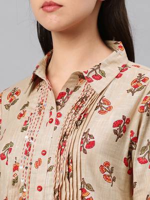 Beige hand woven cotton ethnic-kurtis 2