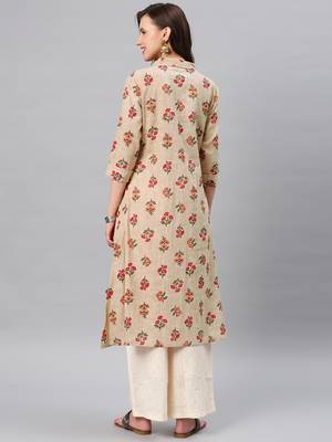 Beige hand woven cotton ethnic-kurtis 3